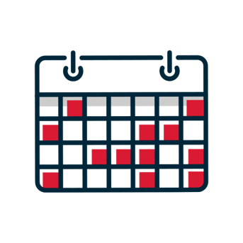 a calendar with red squares