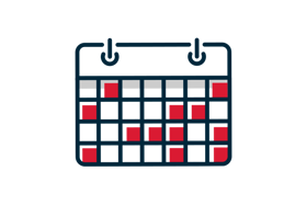 a calendar with red squares