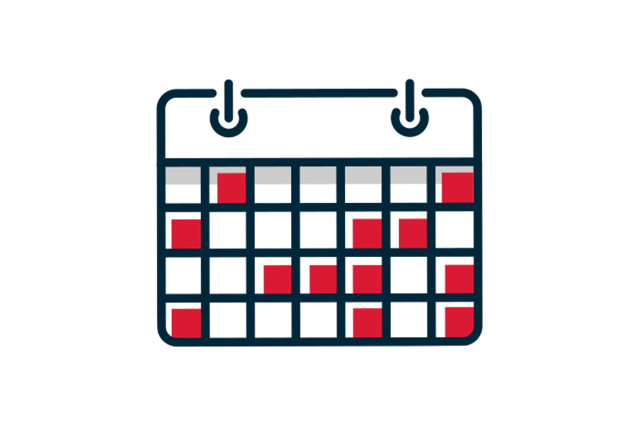 a calendar with red squares