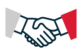 a hands shaking with a red and blue background