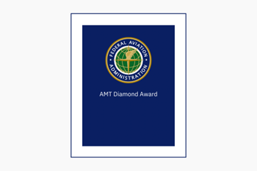 a blue and white card with a logo