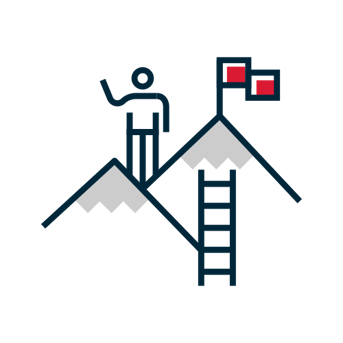 a person standing on top of a mountain with a ladder